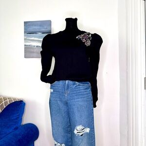 Express crew-neck, embellished sweatshirt with puffed shoulders size XS